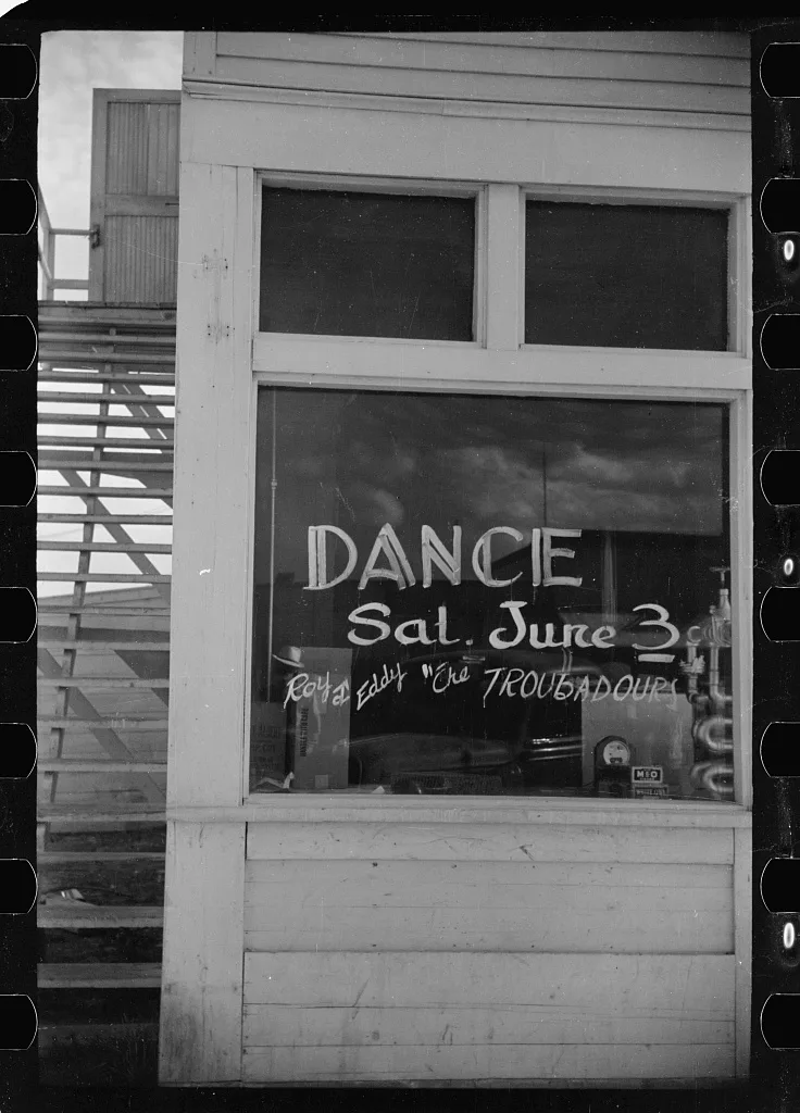 Sign in store window, Fairfield, Montana, 1939