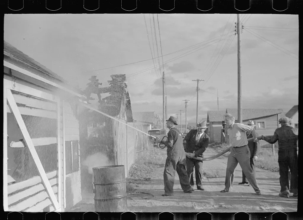 Volunteer fire department in action, Terry, Montana, 1939