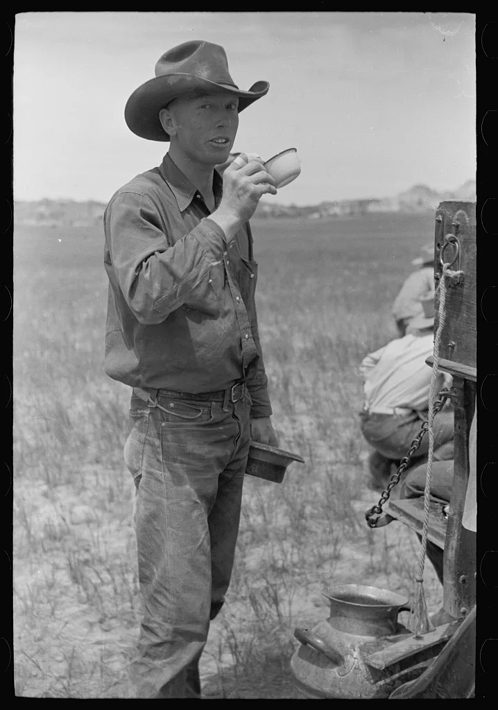 Cowboy at Quarter Circle U roundup, Montana, 1939
