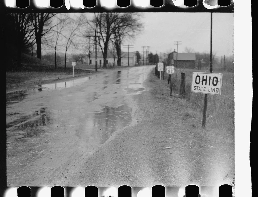 State line, Ohio--Indiana, 1940