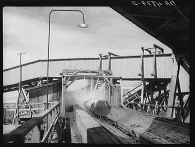 Photograph from Washington: Washing logs before sawing. Longview, Washington
