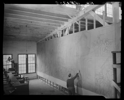 [Untitled photo, possibly related to: Mural painted by Ben Shahn at…, New Jersey, 1938