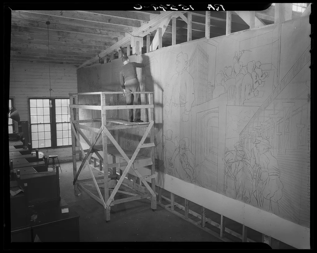 [Untitled photo, possibly related to: Mural painted by Ben Shahn at…, New Jersey, 1938