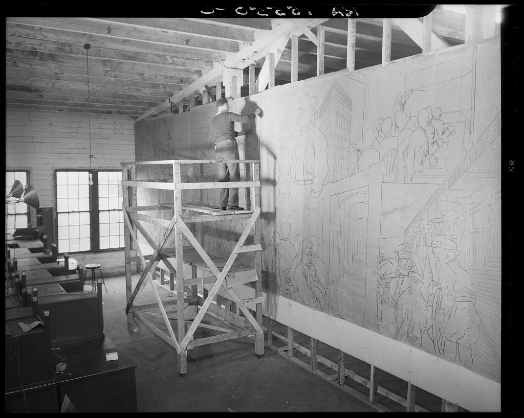 [Untitled photo, possibly related to: Mural painted by Ben Shahn at…, New Jersey, 1938