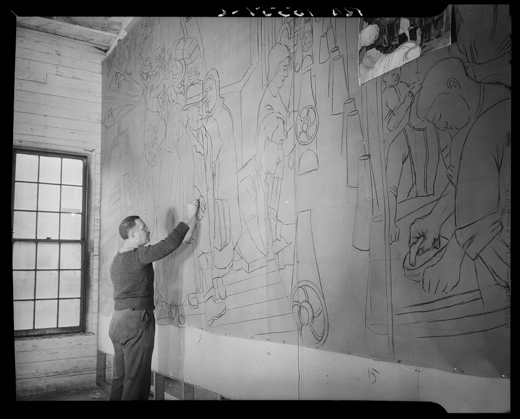 [Untitled photo, possibly related to: Mural painted by Ben Shahn at…, New Jersey, 1938