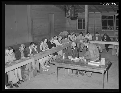 Bingo game. Tulare migrant camp. Visalia, California, 1940