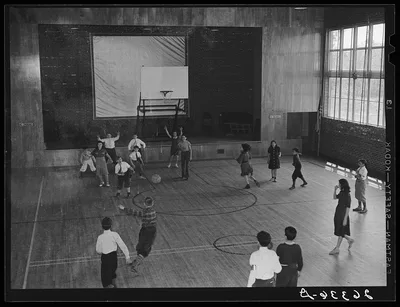 Gymnasium at the Hightstown school. New Jersey, 1938