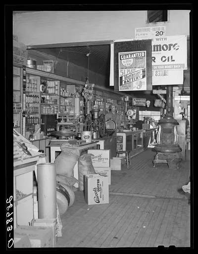 General store sells everything from batteries to bananas. Lamoille,…, Iowa, 1939
