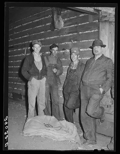 The gleaners, men who gather the ears left by the picker. Cornhusking…, Iowa, 1939