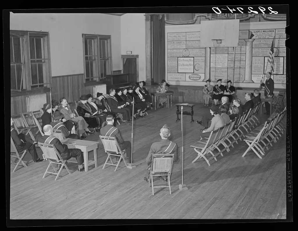[Untitled photo, possibly related to: Grange meeting in schoolhouse.…, Virginia, 1940