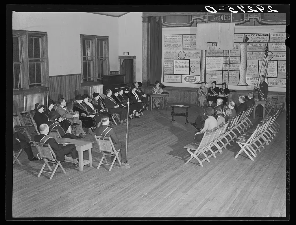 Grange meeting in schoolhouse. Fairfax County, Virginia, 1940