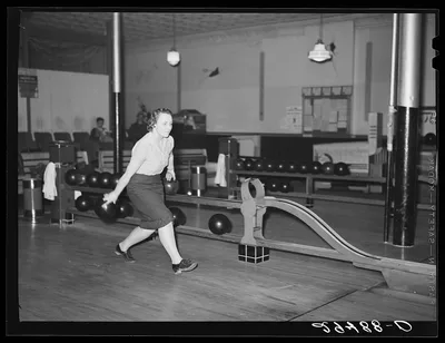 [Untitled photo, possibly related to: Girl bowling. Clinton, Indiana], 1940