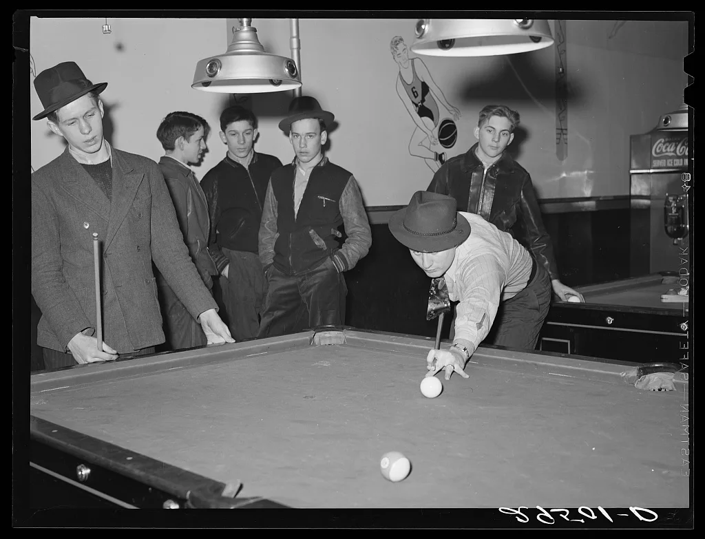 Boys in pool parlor. Clinton, Indiana, 1940