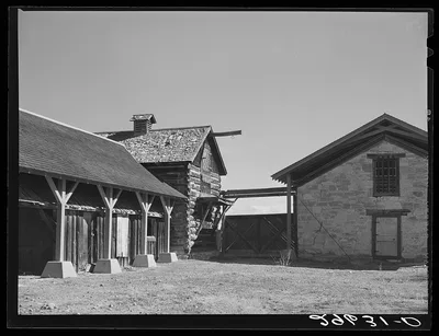 Pony Express stables at Fort Bridger, Wyoming, 1940