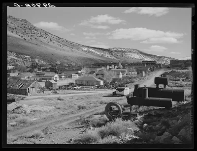 Ghost mining town once produced over eighty million dollars in gold,…, Nevada, 1940