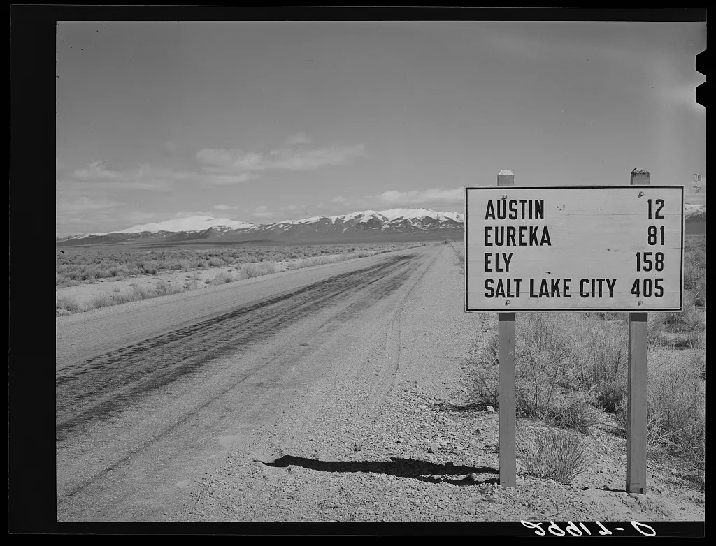 Road through desert. Lander County, Nevada, 1940