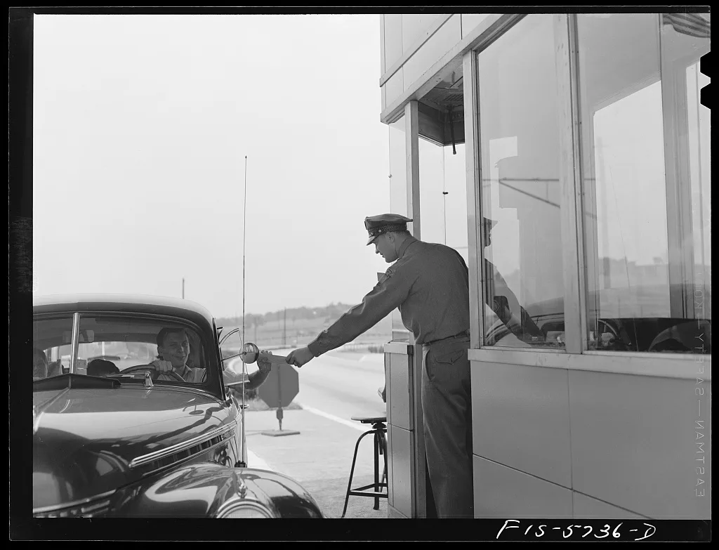Pennsylvania Turnpike, Pennsylvania. Paying toll, 1942